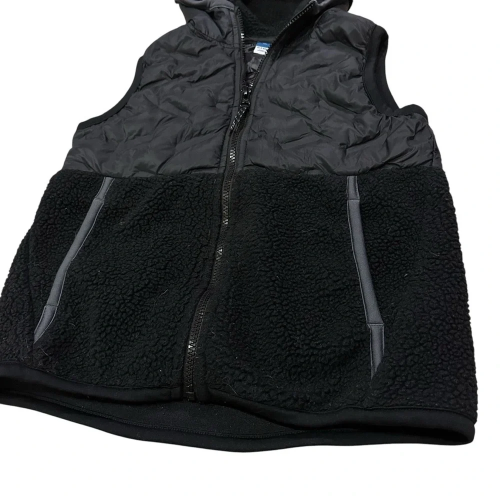 Old Navy Kids Fleece Lined Quilted Vest Hoody Black Pockets Sz 8 EUC